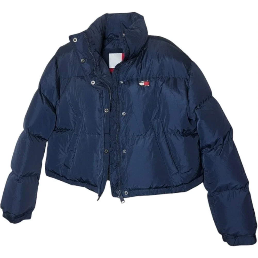 Tommy Jeans Womens Alaska Puffer Jacket Navy Blue Cropped Zip Up XL NWT